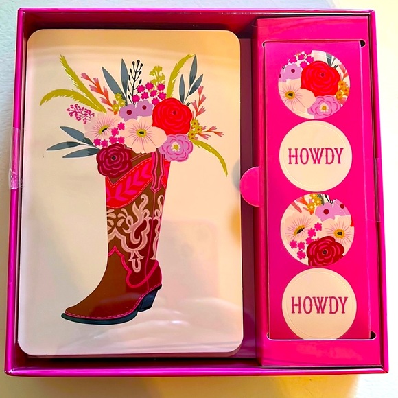 None Other - Western In Cowgirl Floral Boot Note Card Set of 12 w/seals NIB So Cute 👢